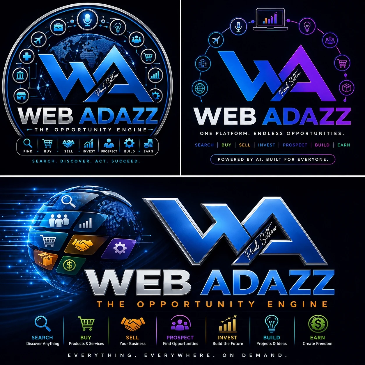 Web Adazz Opportunity Engine concept with connected business and discovery icons